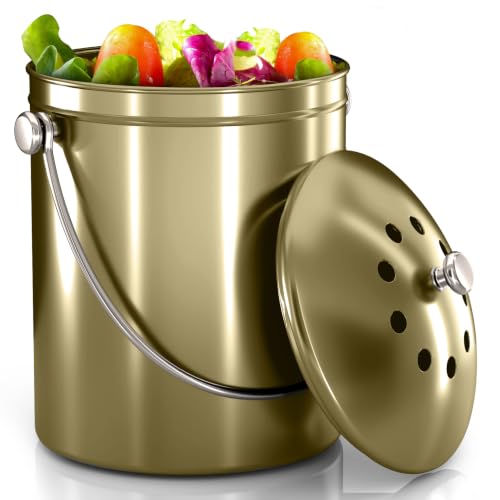Utopia Kitchen Countertop Compost Bin 1.3 Gallon, Stainless Steel, Gold - color: Gold, size: 1.3 Gallon (Pack of 1)