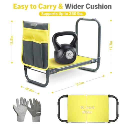 Garden Kneeler and Seat Heavy Duty, Foldable Gardening Stool Bench - color: Yellow