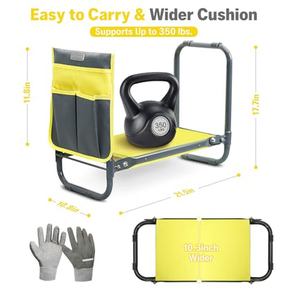 Garden Kneeler and Seat Heavy Duty, Foldable Gardening Stool Bench - color: Yellow