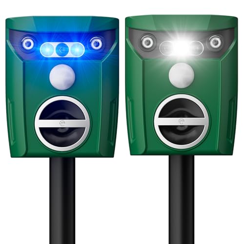 Solar Ultrasonic Animal Repeller, Deer Repellent Devices with LED Strober Light & Motion Sensor, Waterproof Cat Deterrent Repels Deer, Dog, Raccoon, Squirrel, Skunk, Rabbit,Repellent for Yard