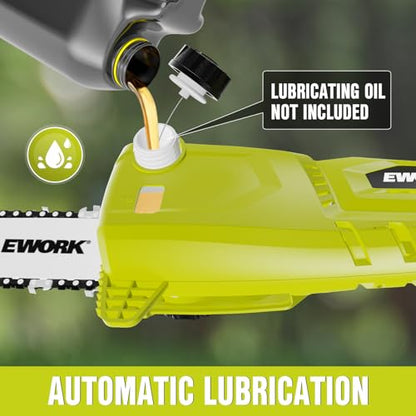 EWORK 20V 8" Cordless Pole Saws for Tree Trimming with Battery & Charger
