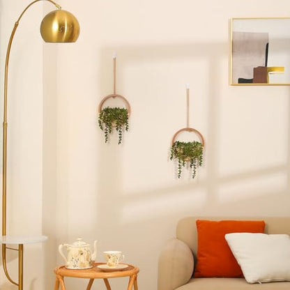 2 Pack Fake Plants Artificial Wall Hanging Succulents Plant - color: Wood Color, size: 2 Pcs
