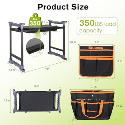 Garden Kneeler and Seat with Umbrella,Heavy Duty Gardening Bench and Stool - color: Black & Orange