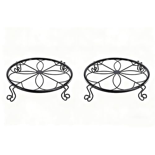 2 Pack Heavy Duty Metal Plant Stands, 10 Inch Round Flower Pot Holders, Rustproof Iron Planter Risers for Indoor Outdoor Use, Patio, Balcony, Garden and Living Room, Black(10IN2PCS) - size: 10IN2PCS