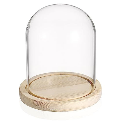Hipiwe Glass Display Dome Cloche with Wood Base Clear Glass Display Bell Jar Decorative Flower Display Dome for Plants, Figure, Antique Collectibles, 4.5 x 6.1 Inches - size: 4.5 x 6.1 Inch