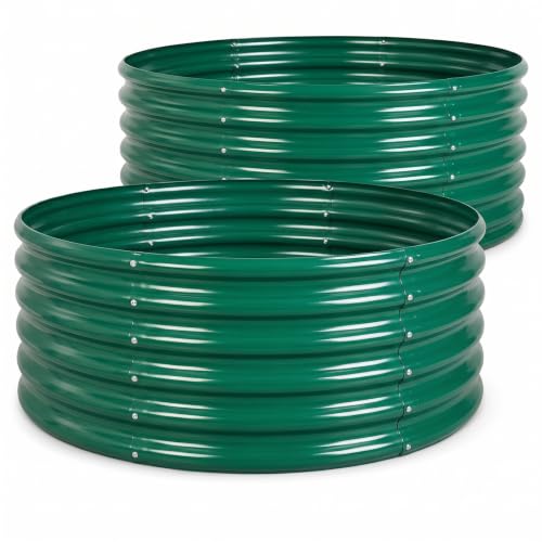 17" Tall 4FT Round Raised Garden Bed, 2 Pack Galvanized Raised Box, Green - color: Green, size: 4×4×1.5 Ft