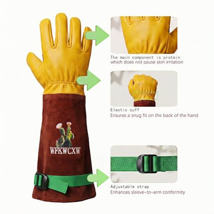 Cow Leather Adjustable Thorn Proof Gardening Gloves - color: Brown-cactus, size: X-Large