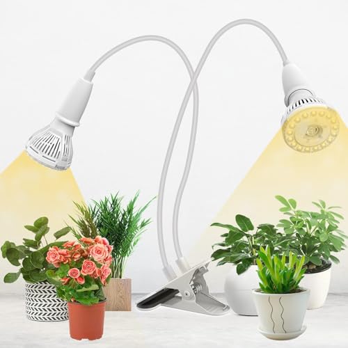 Clip on Grow Light for Indoor Plants, 2-Head LED Bulb