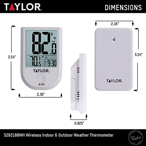 Taylor in/Out Wireless Thermometer with Remote Sensor and Clock