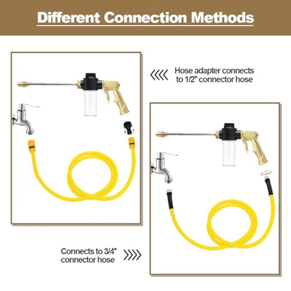 High Pressure Hose Nozzle with Soap Dispenser,Foam Gun Car Wash Sprayer - color: Gold Plus