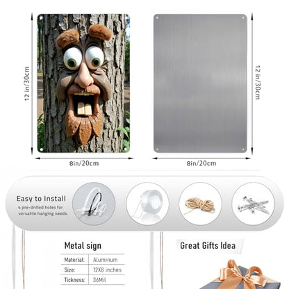 8x12 Inch Tree Face Metal Sign - color: The surprised tree face