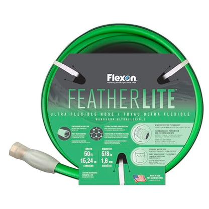 Flexon Featherlite 5/8" x 50-Foot Ultra Flexible Drinking Water Safe Garden Hose – Heavy Duty, Kink-Resistant, Lightweight, Durable, Ideal for Lawn, Garden, and Outdoor Use - size: 50 FT