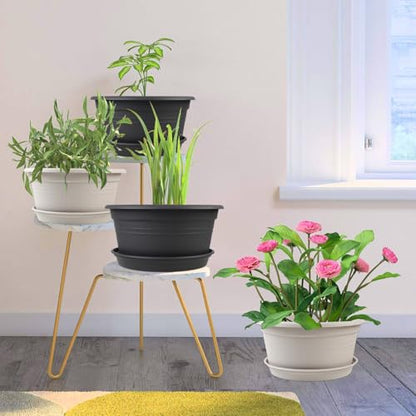 6 Pack 10 inch Plant Pot, Shallow Planters with Drainage Hole & Tray Saucer - color: Gray White, size: 10 Inch - 6Pack