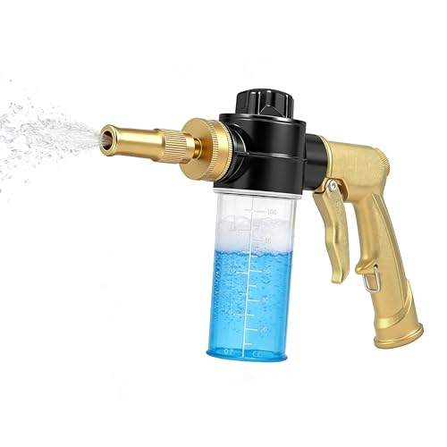 Hose End Sprayer Nozzle,Metal Car Wash Foam Gun with Soap Dispenser - color: Gold