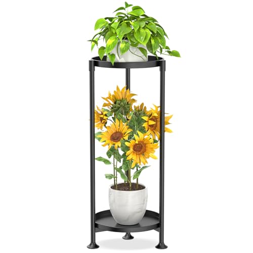 KMOTASUO 2 Tier Metal Plant Stand Tall for Indoor Outdoor Corner, Black - color: Black, size: 2 Tier