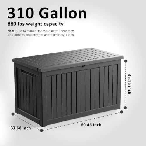 PatioZen 310 Gallon Deck Box Lockable Waterproof UV Resistant Black - color: Black, size: 310 Gallon