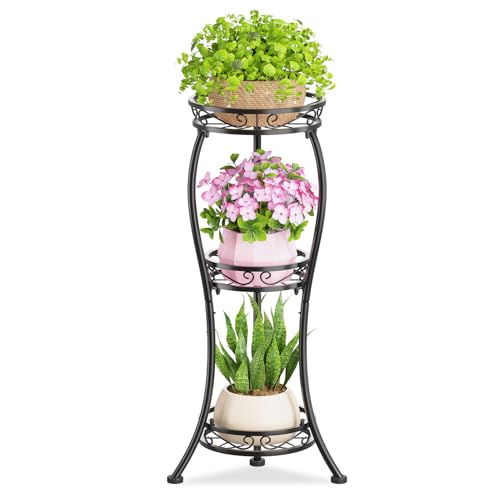 KMOTASUO 3 Tier Metal Plant Stand Tall for Indoor Outdoor Corner, Modern Black - color: Classic Black, size: 3 Tier