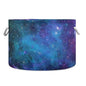 Blue Galaxy Print Round Storage Basket Collapsible with Handle - color: Blue