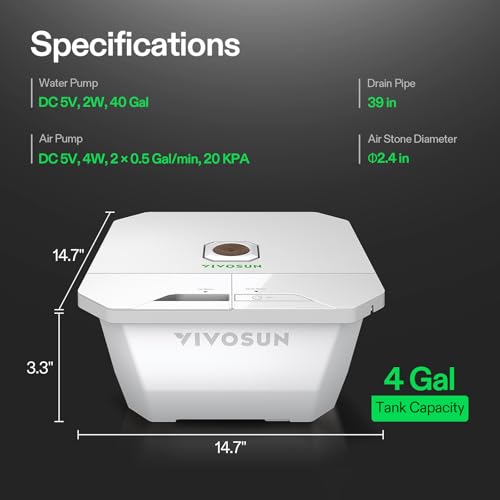 VIVOSUN VGrow DWC Hydroponics System Kit, Only for VGrow Smart Grow Box, Not Compatible with E42A/E42A+/A22/A10，Not Used in Grow Tent, 4-Gallon with Air Stones & Rapid Rooters