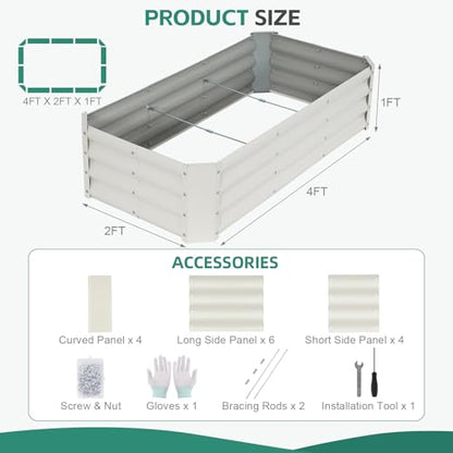 Galvanized Steel Raised Garden Bed, 4x2x1ft, White - color: White, size: 4×2×1 ft (1 Pack)