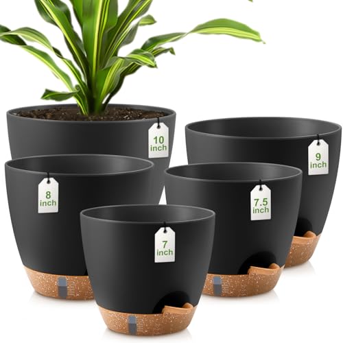 QRRICA 10/9/8/7.5/7 Inch Self Watering Pots for Indoor & Outdoor Plants - color: Black, size: 10/9/8/7.5/7 Inch