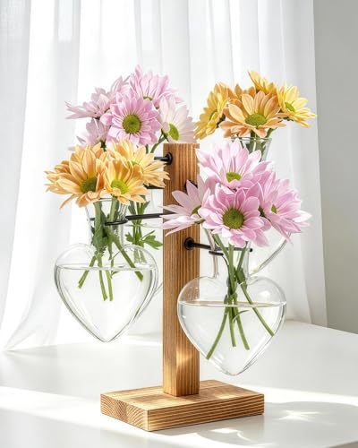 Plant Propagation Stations with Wood Stand, 4 Vases Love Shape - color: Love