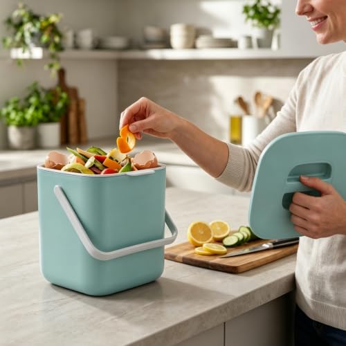 Compost Bin Kitchen, 0.7 Gal Sealed Countertop Compost Bin (Green) - color: Green