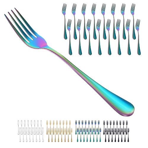 16 Piece Dinner Forks, 8 Inch, Top Food Grade Extra-Fine Stainless Steel Silverware Forks, For Home Kitchen Restaurant, Dishwasher Safe(Rainbow) - size: 16-Piece Rainbow Fork Set