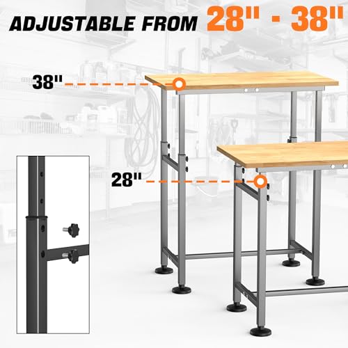 TORACK Adjustable Workbench with Rubberwood Top, 32" x 18" - size: 32 x 18 inch