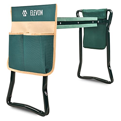ELEVON Portable Garden Kneeler and Seat Heavy Duty Garden Bench with 2 Large Tool Pouches Prevent Knee & Back Pain Folding Sturdy Gardening Tools Gifts for Gardeners