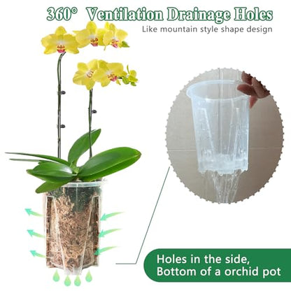 Orchid Pot 12-Pack: Clear Plastic 4.7-Inch Orchid Pots, Holes for Repotting, Indoor/Outdoor Flower Planter - size: 4.7''12pcs