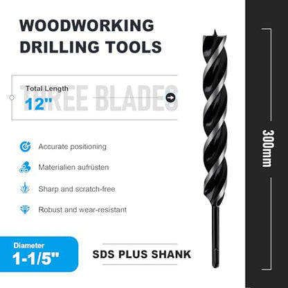 1-1/5" x 12" Auger Drill Bit with SDS Plus Shank for Wood - size: 1-1/5"x12"