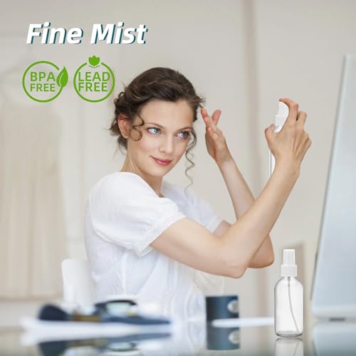 Clear Glass Spray Bottles 4 oz, Small, Fine Mist, 4 Pack