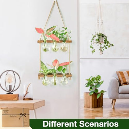 XXXFLOWER Wall Hanging Propagation Station 3 Bulb Vase 2 Tiers Brown - size: Brown-6 Bulb Vase