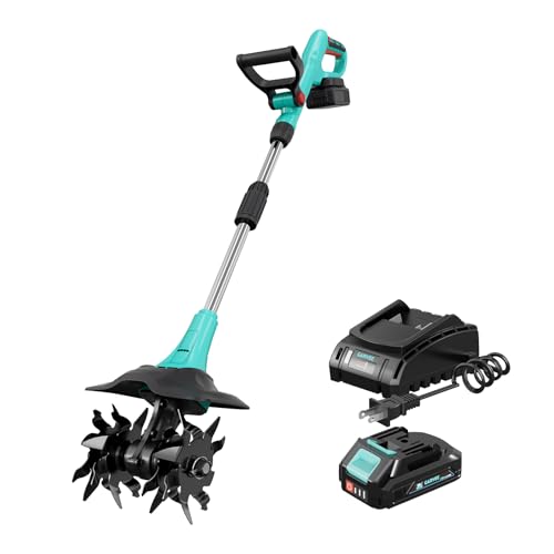 20V Cordless Tiller Cultivator 9" Wide Mini Garden Tiller with 2 Batteries