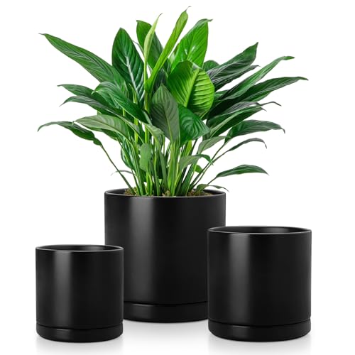 vancasso Ceramic Plant Pots, 3 Piece Planters for Indoor Plants, Black - color: Black