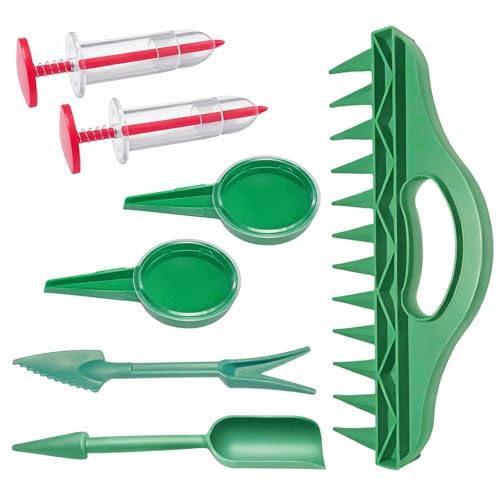 7PCS Mini Handheld Seed Spreader Set with Adjustable Speeds and 12-Hole Dibber Tool, Multifunctional Sowing Seeds Dispenser Planter Kit for Lawn Garden Farm Yard