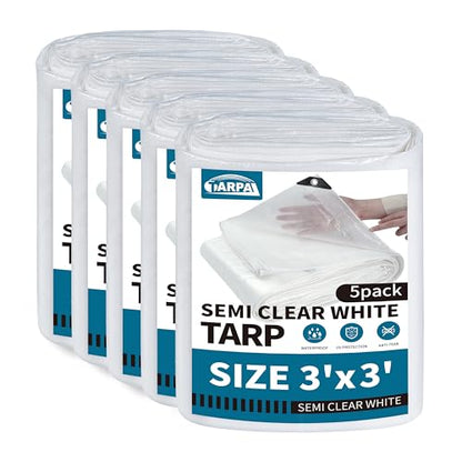 TARPAL 3'x3'（5pack） Semi Clear Tarp with Grommets Greenhouse Cover 7.5mil - color: Semi Clear White, size: 3x3ft(5pack)-Finished size