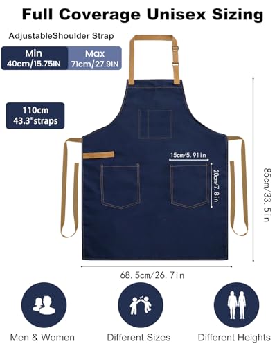 Unisex Heavy Duty Chef Apron w/Adjustable Strap & Large Pockets - color: Navy Blue