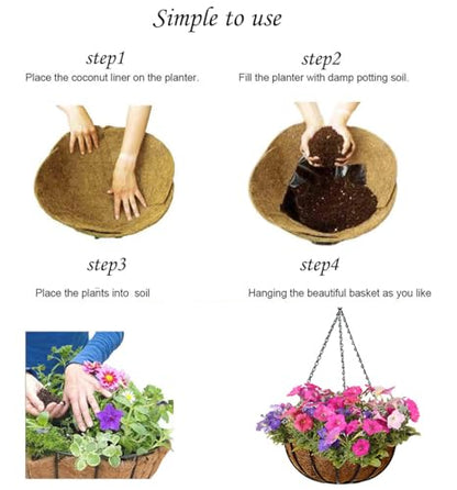 MTB Supply 4 Pack 10 Inch Garden Hanging Baskets Traditional Style with Coco-Liner for Home Balcony Patio Decoration Outdoor Planter - size: 10" Plain 4pack