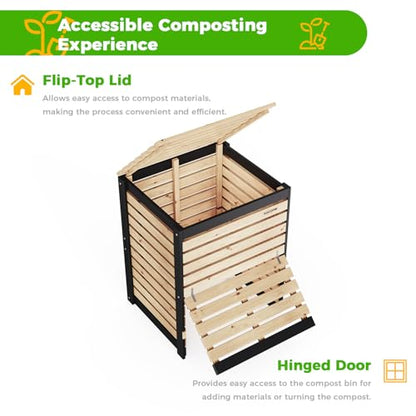 130 Gallon Canada Cedar Wood Compost Bin, Outdoor Composter, Natural - size: 31.5" L×27.5" W