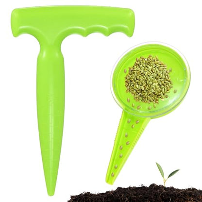 M METERXITY 1-Set Seed Planter Tool, Plastic Hand Dibber Garden Tool with Handle for Sowing Seeds/Transplanting/Planting Bulbs, Handheld Digging Hole Punch Adjustable Dispensers [Light Green] - color: Light Green