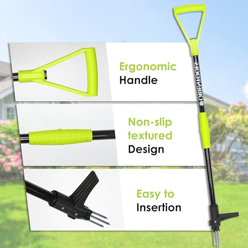 ORIENTOOLS Weed Puller Stand Up Weeder Hand Tool with 3 Claws for Dandelion, Steel Twist Hand Weed Root Pulling Tool Grabber and Picker, 38" Long Handle Lawn Easy Root Remover Garden Tool with D-Grip - size: 3-Claw & D-Grip