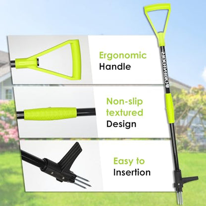 ORIENTOOLS Weed Puller Stand Up Weeder Hand Tool with 3 Claws for Dandelion, Steel Twist Hand Weed Root Pulling Tool Grabber and Picker, 38" Long Handle Lawn Easy Root Remover Garden Tool with D-Grip - size: 3-Claw & D-Grip