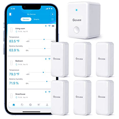 Govee Hygrometer Thermometer 6 Pack, Mini Humidity Sensor with Gateway - style: BT Gateway + 6 Sensors