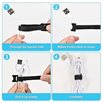 100 Pack Reusable Hook‑Loop Cable Ties, Adjustable Cord Wire Organizer