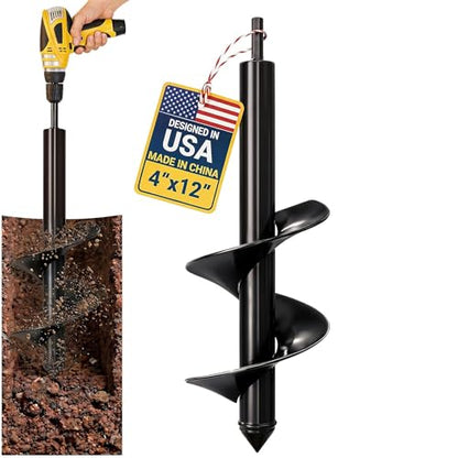 Garden Auger Drill Bit for Planting 4" x 12" - 3/8" Hex Drive Compatible - size: 4 x 12 Inch