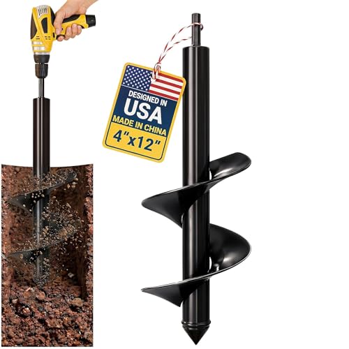 Garden Auger Drill Bit for Planting 4" x 12" - 3/8" Hex Drive Compatible - size: 4 x 12 Inch