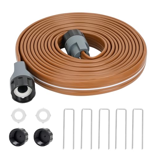 Sprinkler Hose with Holes 15FT, Flat Sprinkler Soaker Hose for Watering - color: Brown, size: 15FT