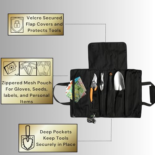 OGRE Roll-Up Garden Tool Bag Only, Heavy-Duty Organizer with 6 Pockets - color: Black